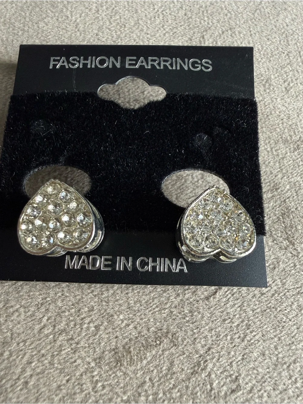 Crystal Pave Heart Stud Earrings — Silver Tone